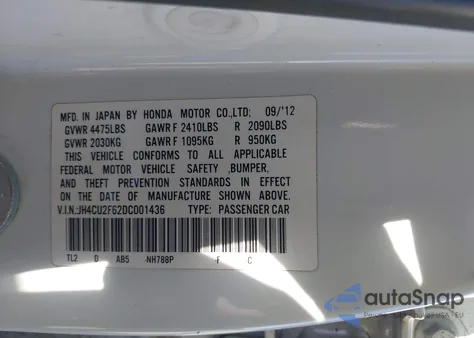 2013 Acura Tsx 2.4 z USA, uszkodzony, nr VIN JH4CU2F62DC001436